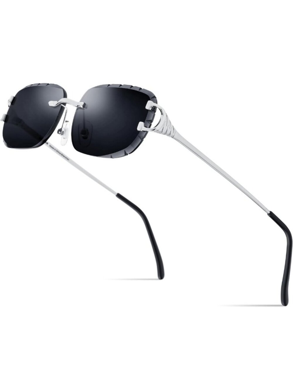 Stylish Rimless Rectangle Sunglasses with Zircon Diamonds & UV400 Protection